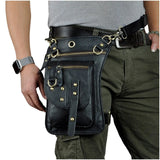 Bolsa de cintura punk masculina de couro legítimo, estilo cow boy, bolsa de quadril