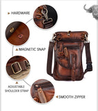 Bolsa de cintura punk masculina de couro legítimo, estilo cow boy, bolsa de quadril